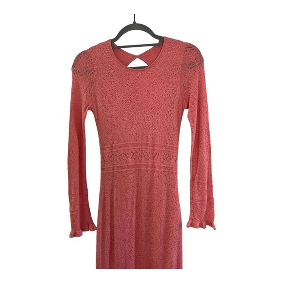 Fernanda Lago Coral Long Sleeve Open Knit Maxi Dress Lace Size S Romantic - Picture 9 of 12